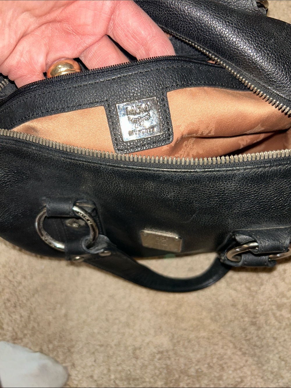 MCM Black Leather Bowling Bag with Silver Hardware - Picture 11 of 15